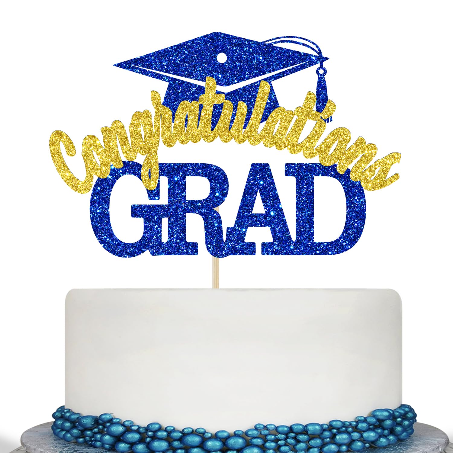 Photo 1 of Congratulations Grad Cake Topper, Congrats Grad Cake Decorations, Class of 2025 Party Decor, High School/College/University Graduation Party Decorations (Blue and Gold)