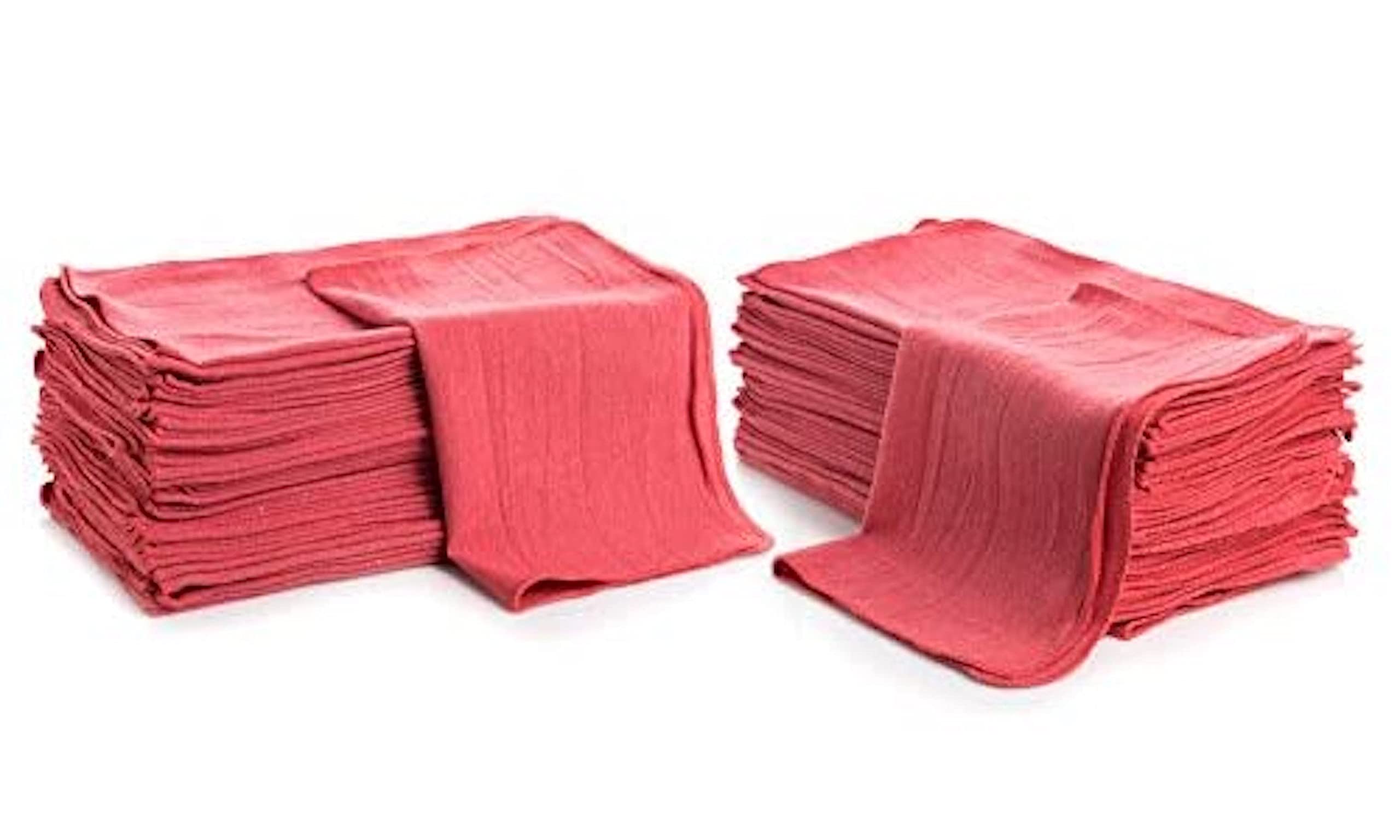 Cleaning Solutions Shop Towels (Pack of 50) 12” X 14” Reusable Cotton Towels - Perfect for Cleaning, Mechanic, Auto and Home. Commercial Grade Shop Rags (Red)