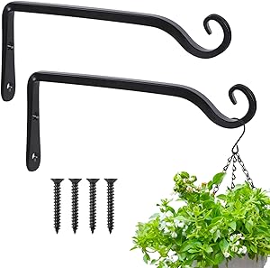Gtongoko Wall Hook Hanging Plant Bracket 10 Inch,Decorative Metal Wall Hook,Straight Plant Hanger Indoor&Outdoor for Planters, Lanterns, Bird Feeders, Wind Chimes,Black,2 Pack