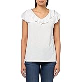 Jones New York Women's Drapey Slub Ruffle V Neck Tee