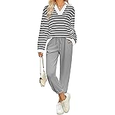 FIOPHY Women's Waffle 2 Piece Outfits Lounge Sets Striped Color Block Long Sleeve Tops Jogger Sweatpants Sweats Track Suits