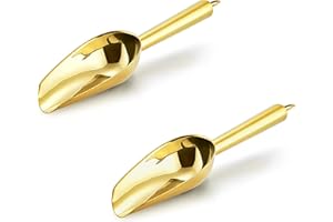 Mini Ice Scoop Set of 2, E-far 3 Ounce Gold Stainless Steel Scoops for Candy/Flour/Sugar, Small Metal Scoops for Party/Canisters Jars/Kitchen Bar/Ice Maker, Rust Proof & Dishwasher Safe