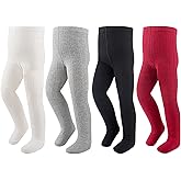 Meeshine 4 Pack Toddler Baby Girls Cable Knit Tights Cotton Winter Footed Seamless Solid Pantyhose Leggings Stocking for Kids