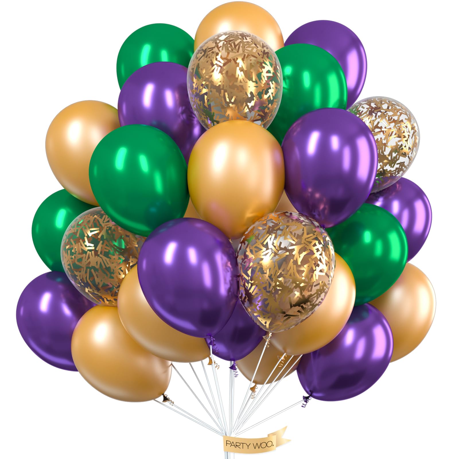 PartyWoo Purple Green Gold Balloons 50 pcs 12 Inch Dark Purple Dark Green Gold Confetti Latex Balloons for Graduation Mardi Gras Carnival Little Mermaid Aladdin Birthday Party Decorations