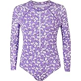 Hulaha Size 2-9 Years Girls One Piece Swimsuit Kids Long Sleeve Swimsuit Zipper UPF Rashguard Swimwear