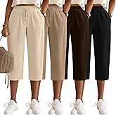 Neer 4 Pack Women's Capri Pants Wide Leg Yoga Capri Sweatpants Drawstring Summer Lounge Loose Fit Cropped Pants with Pockets