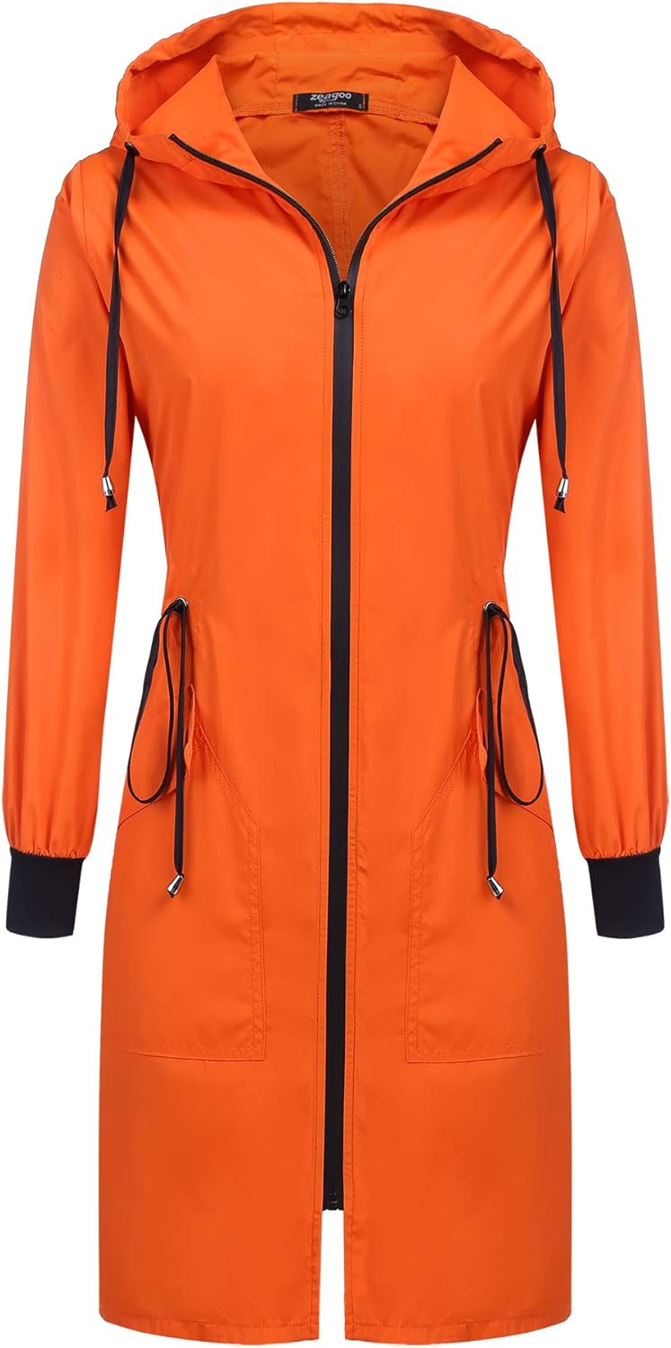 ELESOL Rain Jacket Women Long Rain Coat Lightweight Waterproof