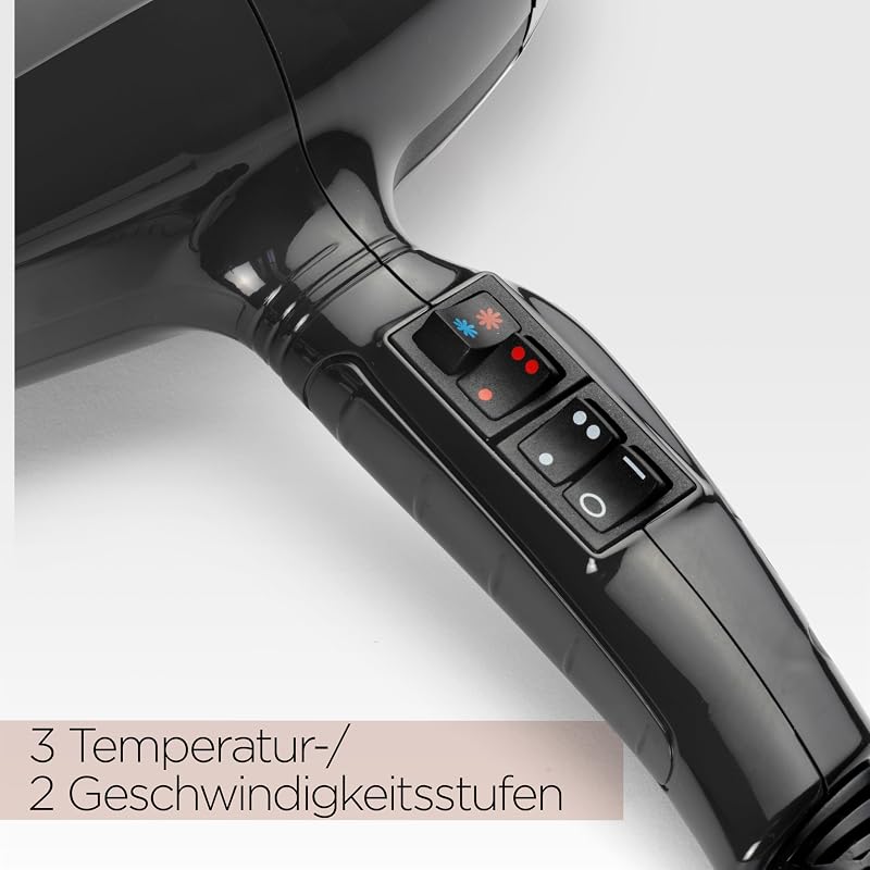 Italian Air Pro Föhn mit Diffusor – Hergestellt in Italien, 2200W Hochleistungs-Haarföhn, Ionen Anti-Frizz-Technologie, 2 Temperatur- und 2 Geschwindigkeitsstufen, Schwarz, 6719DE
