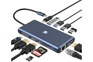 USB C Laptop Docking Station Dual Monitor, Tiergrade 12 in 1 USB C Hub Adapter Triple Display with 2 HDMI 4K, DisplayPort, Ethernet, 100W PD, 4 USB Ports, TF/SD for Dell/HP/Lenovo/MacBook Pro Laptop