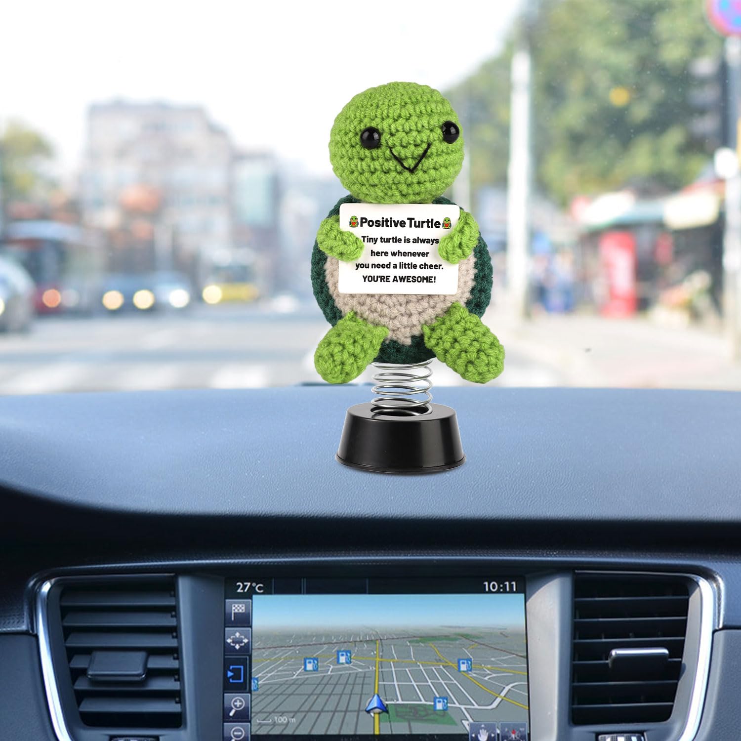 Photo 1 of TOYMIS Positive Turtle Crochet, Turtle Car Dashboard Decoration Emotional Doll Support Knitted Cheer Up Animal Bobblehead for Car Dashboard Ornament Office Home Desktop Decor Inspirational Toy Gift