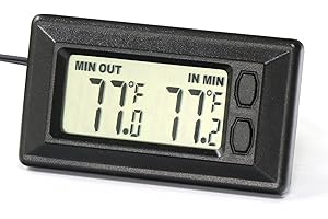 TIMLOON Smart Digital Car Thermometer for Interior & Exterior Use, Dual Display Fahrenheit/Celsius with Max/Min Memory, 9.9 FT Weatherproof Probe Sensor Cable for Sedan, Truck, SUV, Pickup