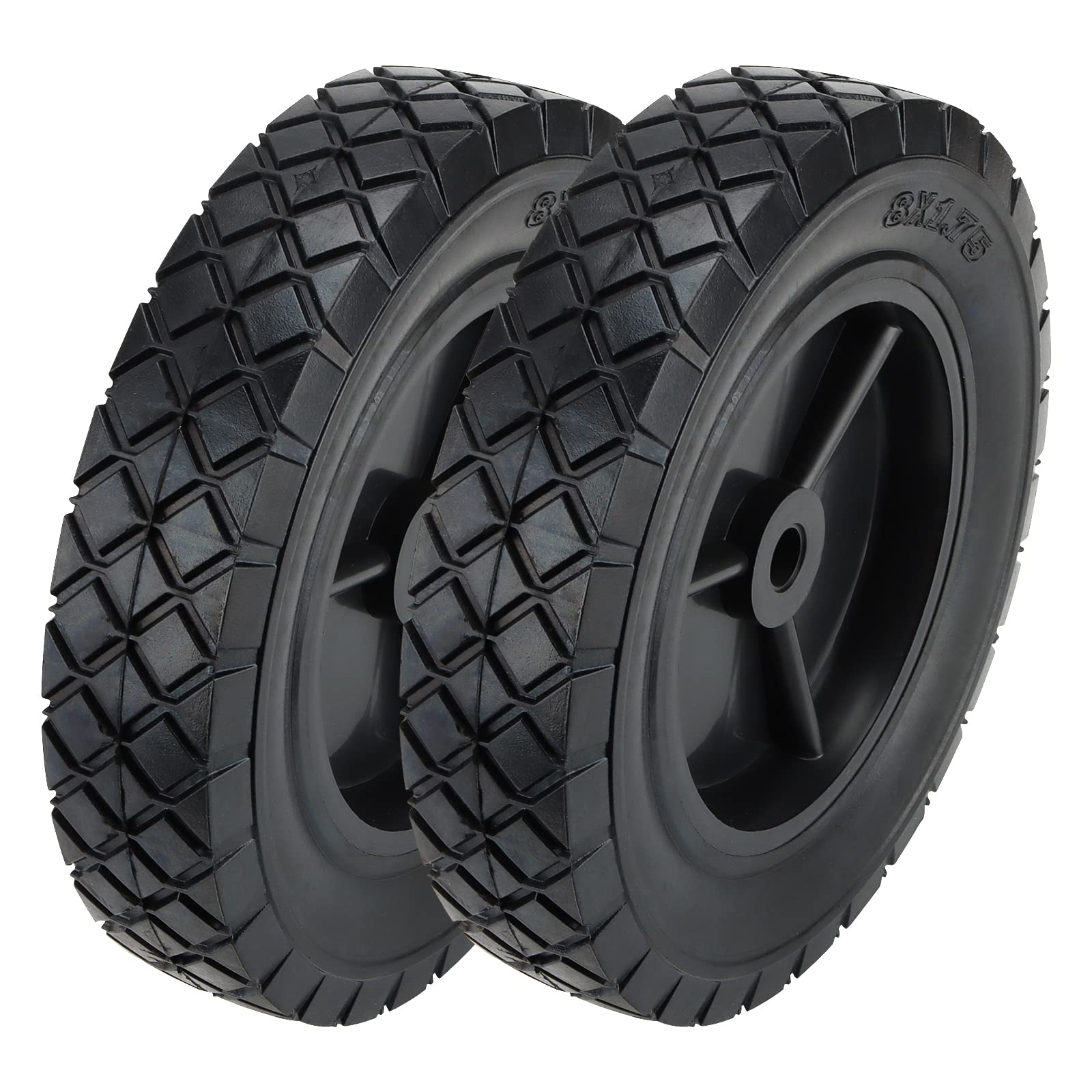 Photo 1 of MOUYAT 2 Pack 8 x 1.75 Inch Solid Hand Truck Wheel, 1/2 Inch Axle Heavy Duty Universal Lawn Mower Wheels, Replacement Tires For Hand Truck, Grill, Dolly