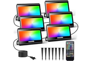 NOVOSTELLA RGBW LED Flood Light Outdoor, Christmas Daisy Chaining Color Changing Landscape Floodlights with RF Remote, 2700K White IP66 60W Uplighting for Halloween, for House Garden Yards Stage