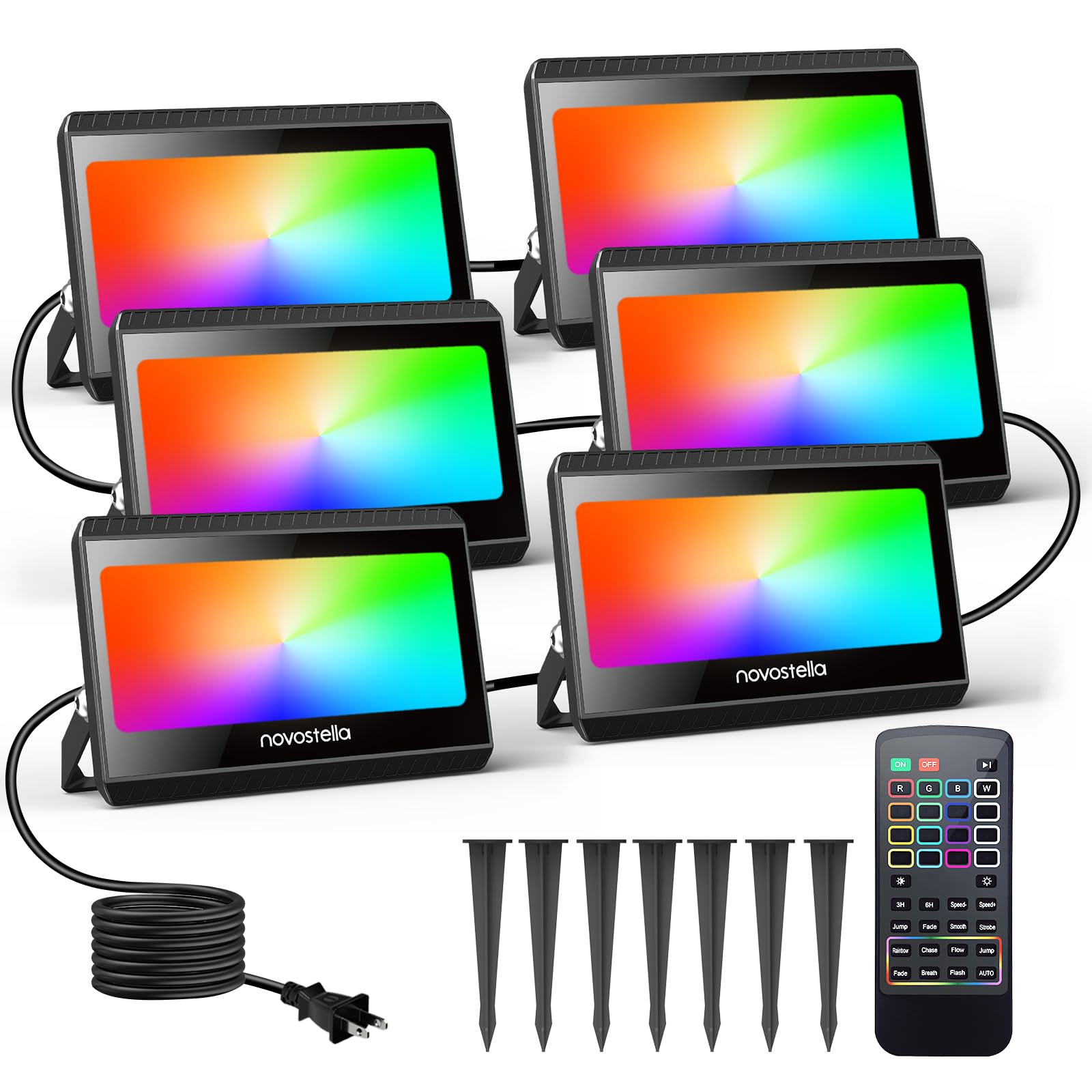 Photo 1 of **PARTS ONLY*** **Very used** NOVOSTELLA RGBW LED Flood Light Outdoor Interconnected, Color Changing Landscape Floodlights with RF Remote, 2700K White IP66 60W Uplighting for Halloween Christmas, for House Garden Yards Stage