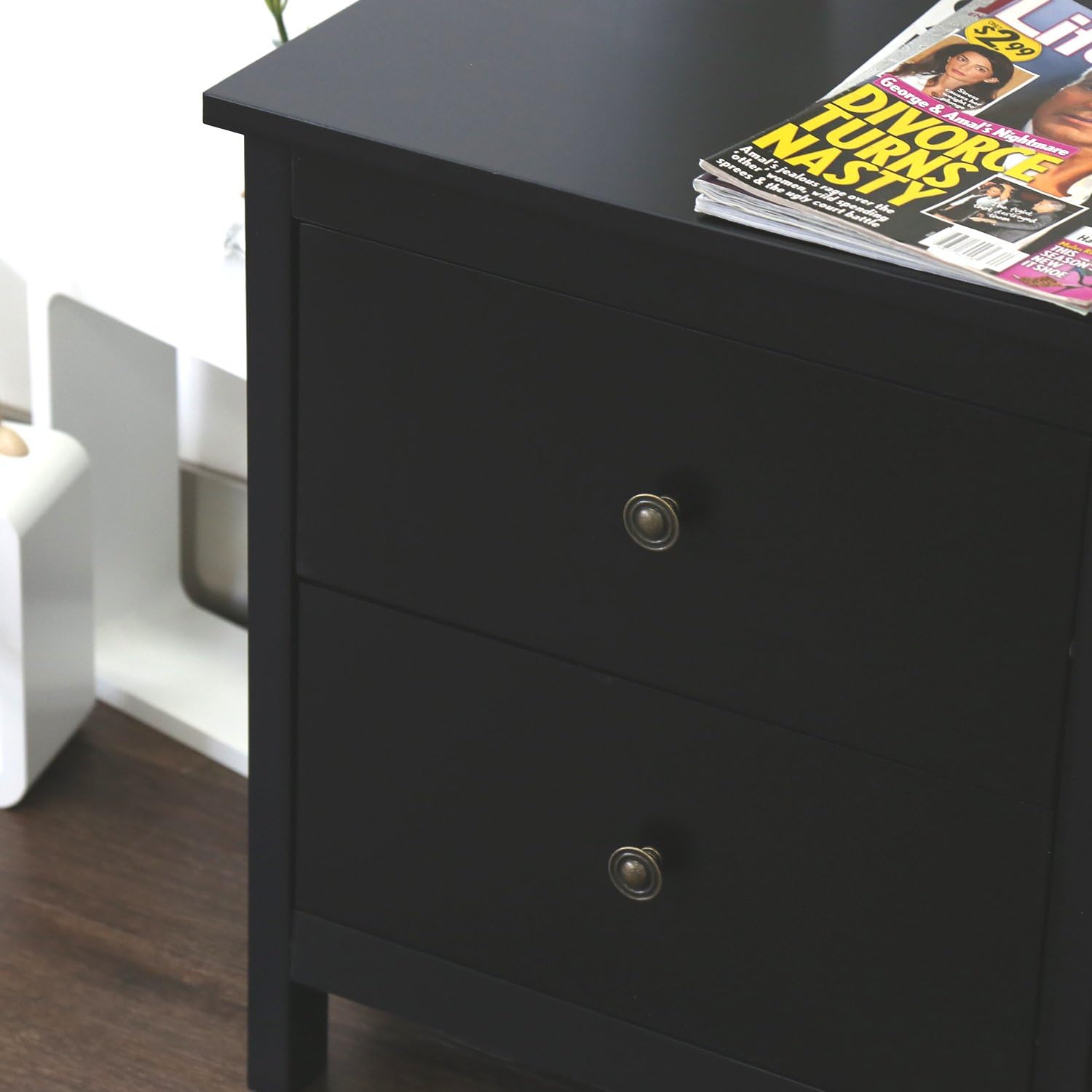 Amazon Com Kinbor Bedroom Furniture Black Night Stand Table With Double Drawers And Cabinet For Storage Black 1 Kitchen Dining