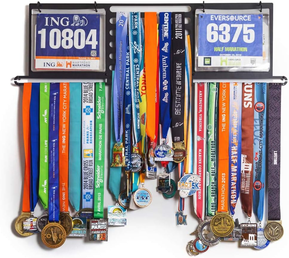 Deluxe BibFOLIO+ Race Bib & Medal Display | Wall Mounted Medal Hanger | Display Over 100 Medals & 200 Race Bibs: Office Products
