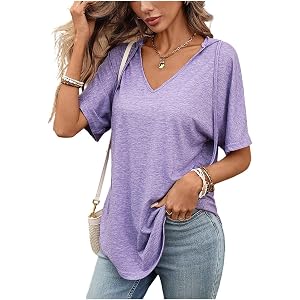 Summer Spring Tops for Women 2026 Plus Size Short Sleeve Drawstring V Neck Tunic Shirts Y2k Streetwear Trendy Hoodies 2026