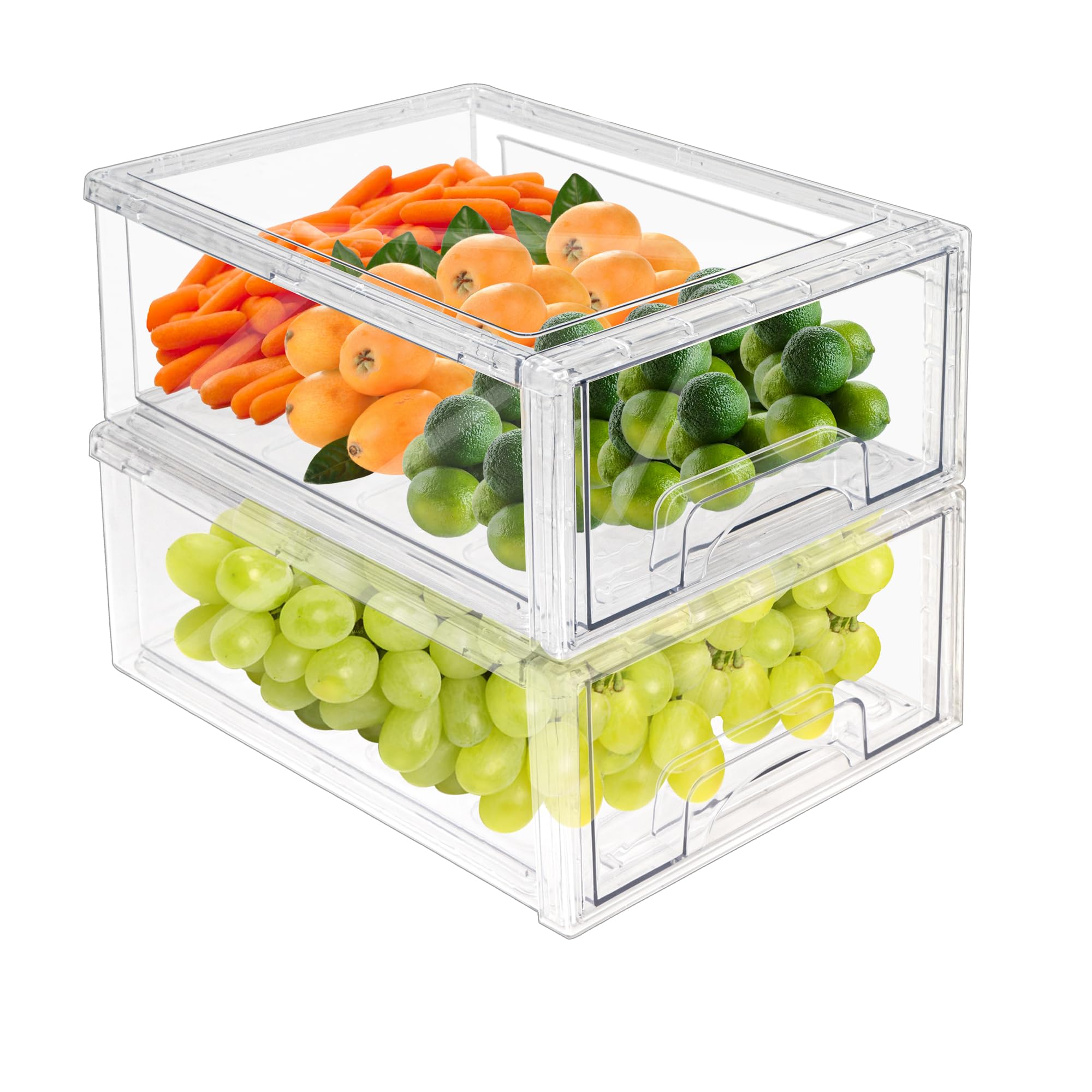 Photo 1 of MANO 2Pack Clear Fridge Drawers Pull Out Stackable Refrigerator Drawer Organizer Bins Pantry Storage Box Plastic Food Containers for Kitchen Bathroom Office Closet (2pack Large)