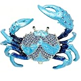 SIQIZHOU Blue Crab Jewelry Trinket Boxes Hinged Animal Jeweled Trinket Box Decorative Crab Collectible Painted Enamel Ocean Crab Trinket Box, Hinged Unique Mini Ring Necklace Jewelry Organizer