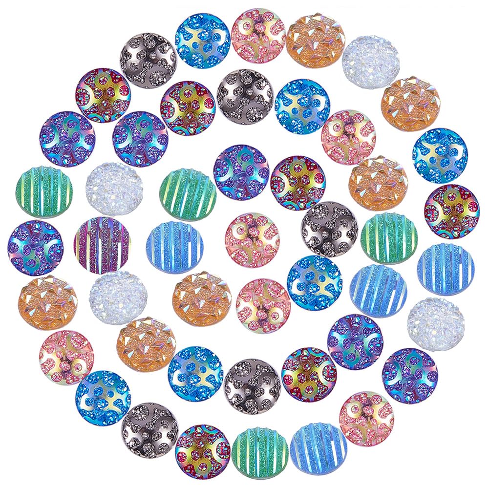 SUNNYCLUE 160pcs 8 Color(20pcs/Color) 12mm Flat Back Resin Cabochons Faux Druzy Dome Cabochons Iridescent Cameo Sparkly Glitter for DIY Earring Bracelet Necklace Jewelry Making