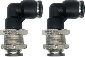 Jienk 2Packs Bulkhead Elbow 3/8" x 3/8" Tube OD Push to Connect Tube Fitting, PLM-3/8 Bulkhead 90 Degree Elbow Pneumatic Quick Connect Air Fitting