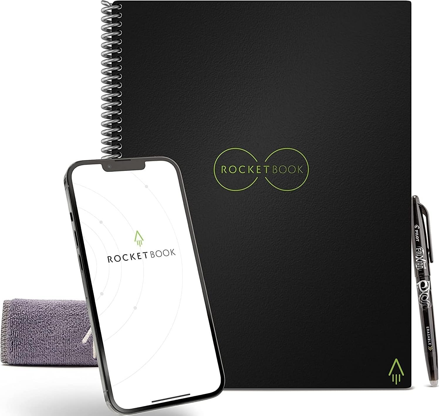 Rocketbook Core Cuaderno espiral reutilizable, tamaño ejecutivo 6 x 8,8, negro, páginas punteadas, cubierta duradera, borrable y conectada a aplicaciones, ideal para la escuela, el trabajo y proyectos creativos