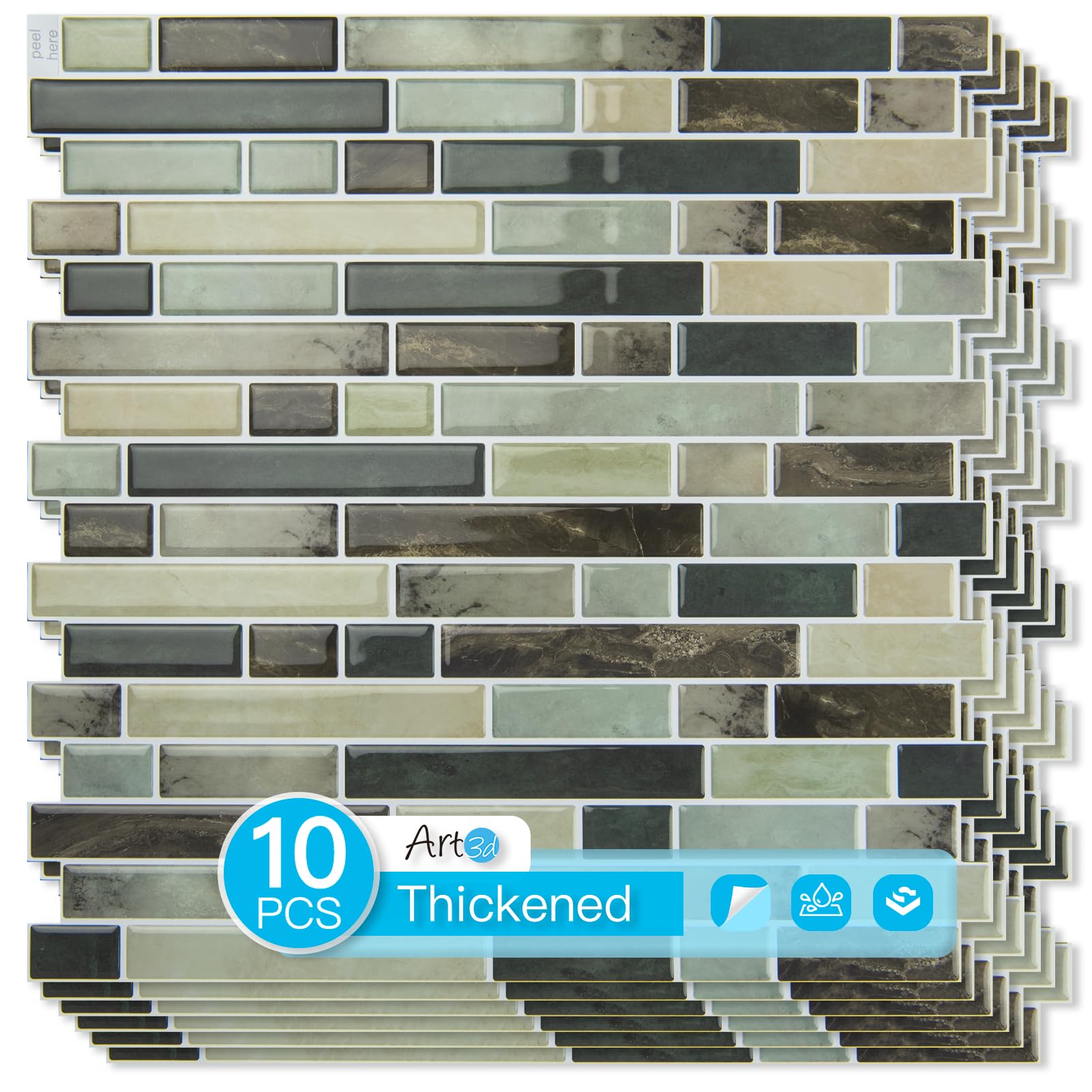 Photo 1 of Art3d 10-Sheet Heavy-Duty Peel and Stick Backsplash, Waterproof Wall Tiles Stick on Kitchen Backsplash Living Space, Dark Brown