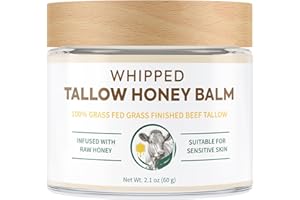 DERSIE Beef Tallow for Skin with Honey Organic: 100% Grass-Fed Whipped Beef Tallow Balm for Deep Hydration, Skin Barrier Repair, Soothing - Tallow Moisturizer for Face & Body for Women, Men & Kids (2.1 oz)