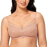 DOBREVA Women's Lace Full Coverage Bra Minimizer Lightly Lined Wire-Free Bras