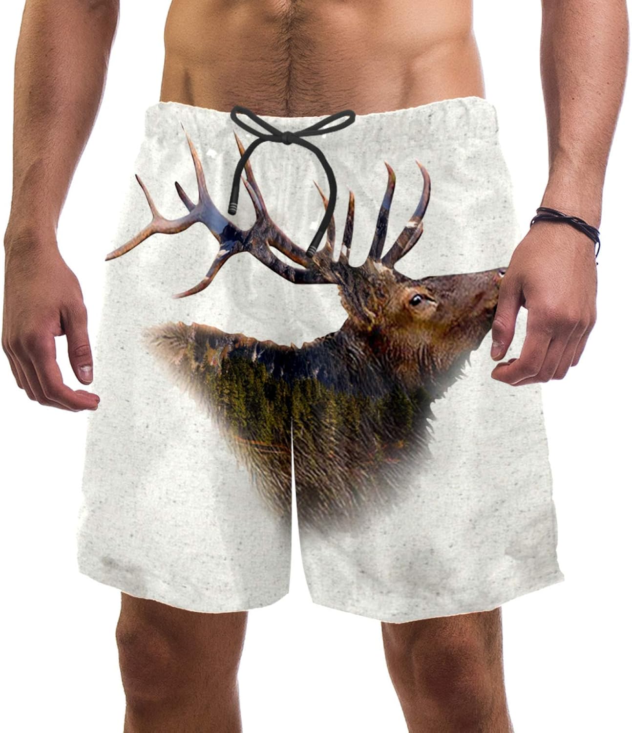 Deer Head of Mountain Quick Dry Men's Swim Trunks Bathing Suit Board