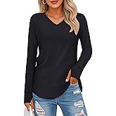 YUCOLEN Womens Tunic Tops for Leggings Loose Fit Long Sleeve Shirts with Thumb Holes Cotton V-Neck T-Shirts