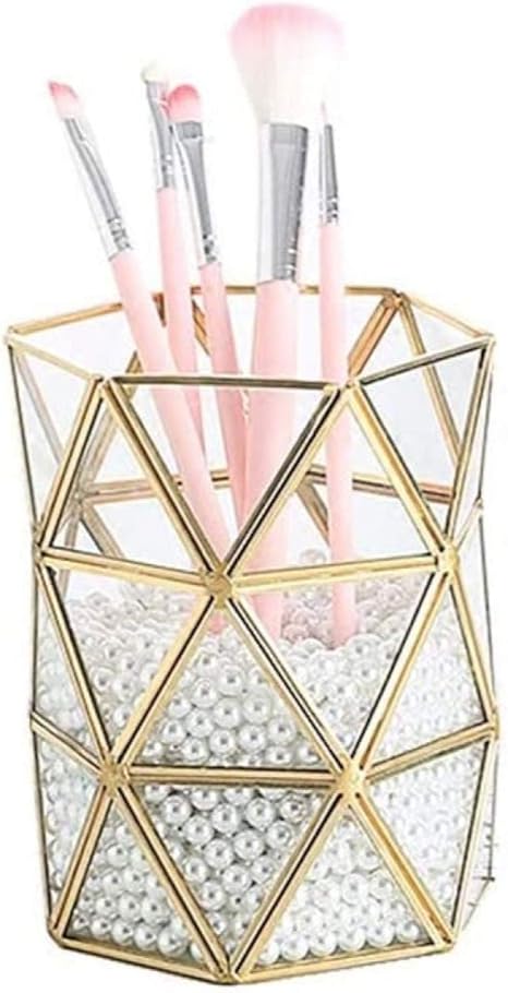Amazon Co Jp レトロ銅ガラスブラシチューブパール化粧品ブラシバケット化粧品鉛筆収納 ホーム キッチン