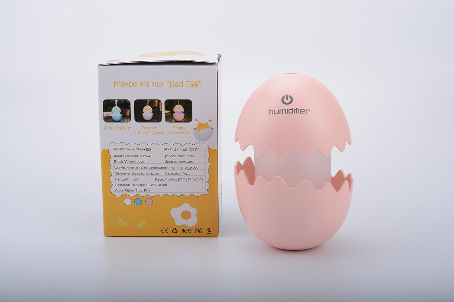 Kiwi Saler Portable Creative Funny Egg Humidifier Ultrasonic USB Cool Mist Purifier Air Diffuse with LED Colorful Light for Home Car Office etc, timing protection(Pink)