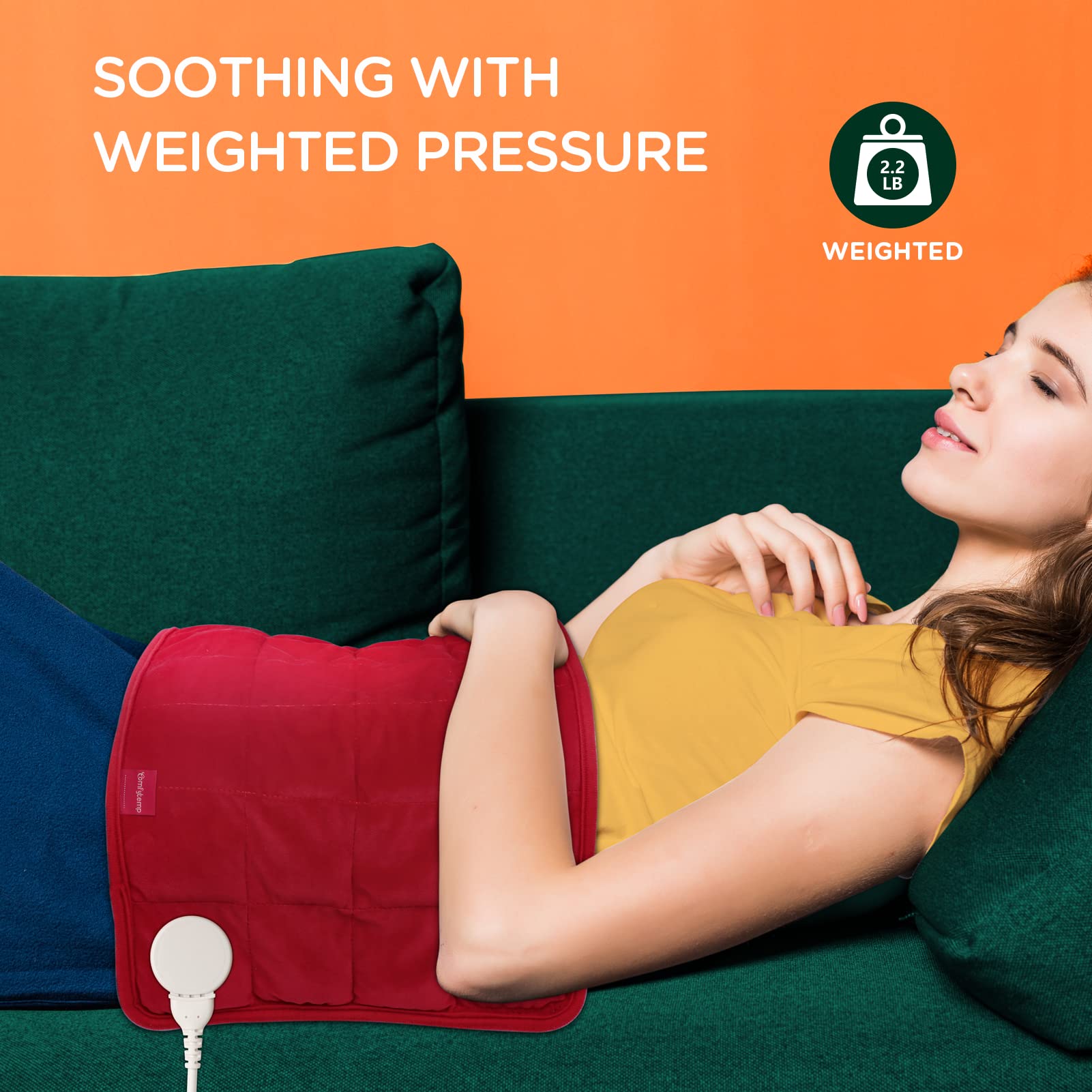 Comfytemp Weighted Heating Pad,XL Electric Heating Pads with 9 Heat Setting, 11 Auto-Off & Stay on, Memory Function, 2.2 lb Weighted Beads for Back Pain, Shoulders and Cramps Relief, 12x 24