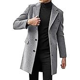 Beotyshow Mens Single Breasted Trench Coat Winter Pea Coat Notch Lapel Long Casual Overcoat
