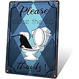 QiCHo Funny Bathroom Signs Vintage Toilet Rules Metal Tin sign 12 by 8 inches - Please close the lid | Restroom Washroom Wall