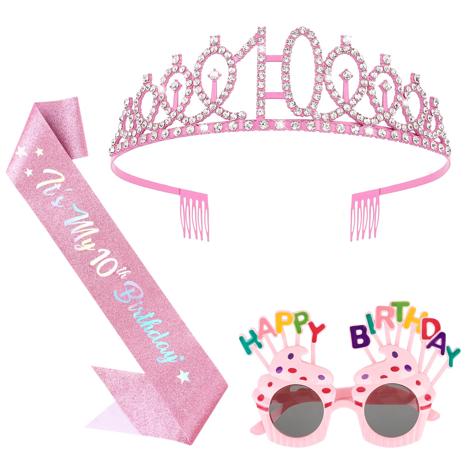 Photo 1 of * only comes with the crown *
YARIEW 10th Birthday Decorations, 10th Glitter Sash and Crown Kit with Happy Birthday Sunglasses, Tiara Princess Crown and Sash Party Outfit Accessory