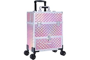 Adazzo Rolling Nail Case Wheeled Manicure Storage Case Polish Organizer Professional Makeup Trolley for Studio or Travelling Nail Technician Artists Cosmetologist Stylist