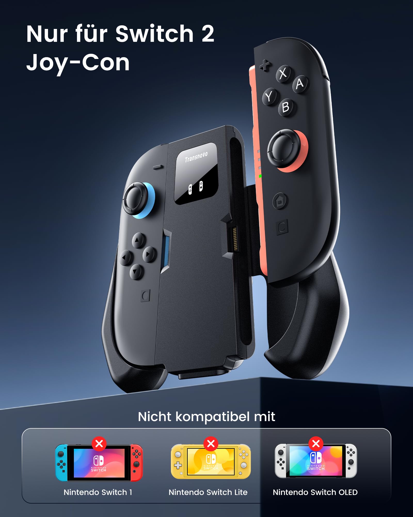 TRANSNOVO Joy Con 2 Aufladehalterung Kompatibel mit Nintendo Switch 2 Controller (2025), Magnetischer Ladegriff mit Kabel, LED-Anzeige, Rutschfestem Ergonomie-Grip & Verstärkter Rückseite – Schwarz 3