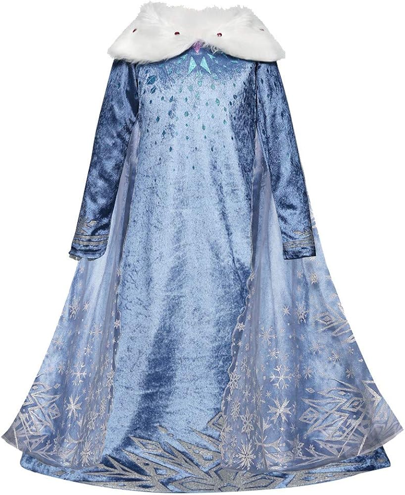 Amazon Com Vovotrade Girls Formal Dress 3y 8y Long Sleeve Snowflake Stitching Fur Collar One Piece Dress Long Skirt Cloak Costume Light Blue Clothing