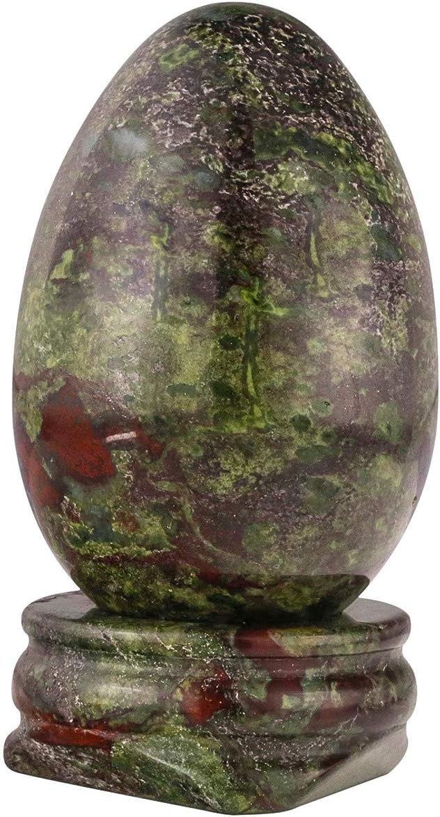 SUNYIK Dragon Bloodstone Gemstone Egg Sphere Sculpture Healing Figurine with Stone Stand Easter Day's Gift(1"x1.6"): Home & Kitchen
