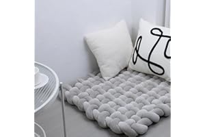 XHJRI Thickened Braided Knot Seat Mat, Knotted Floor Decorative Cushion, Handmade Baby Infant Playing Pad Nursery Rug (27.5 * 31.5 Inch,Grey)