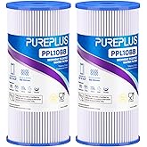 PUREPLUS 50 Micron 10" x 4.5" Extra Coarse Pleated Sediment Filter for Well Water, Replacement Cartridge for GE FXHSC, Culligan R50-BBSA, Pentek R50-BB, DuPont WFHDC3001, W50PEHD，GXWH40L, 2Pack