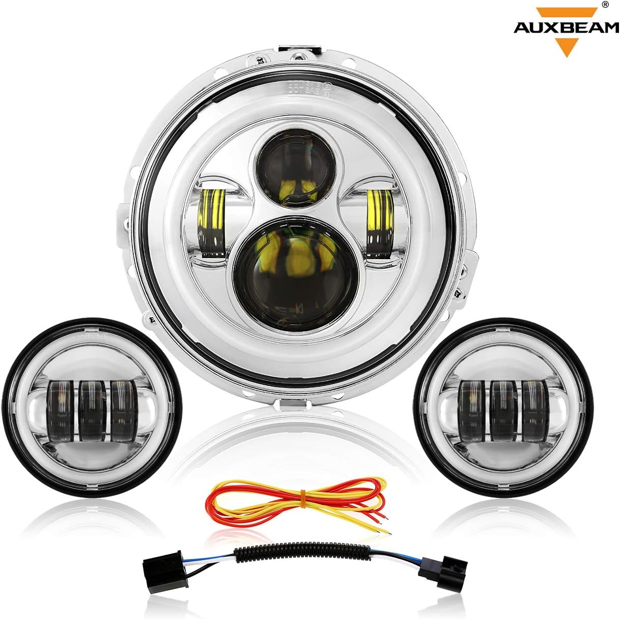 Auxbeam 7" LED Headlight Motorcycle Projector for Harley Davidson with 4.5 Inch