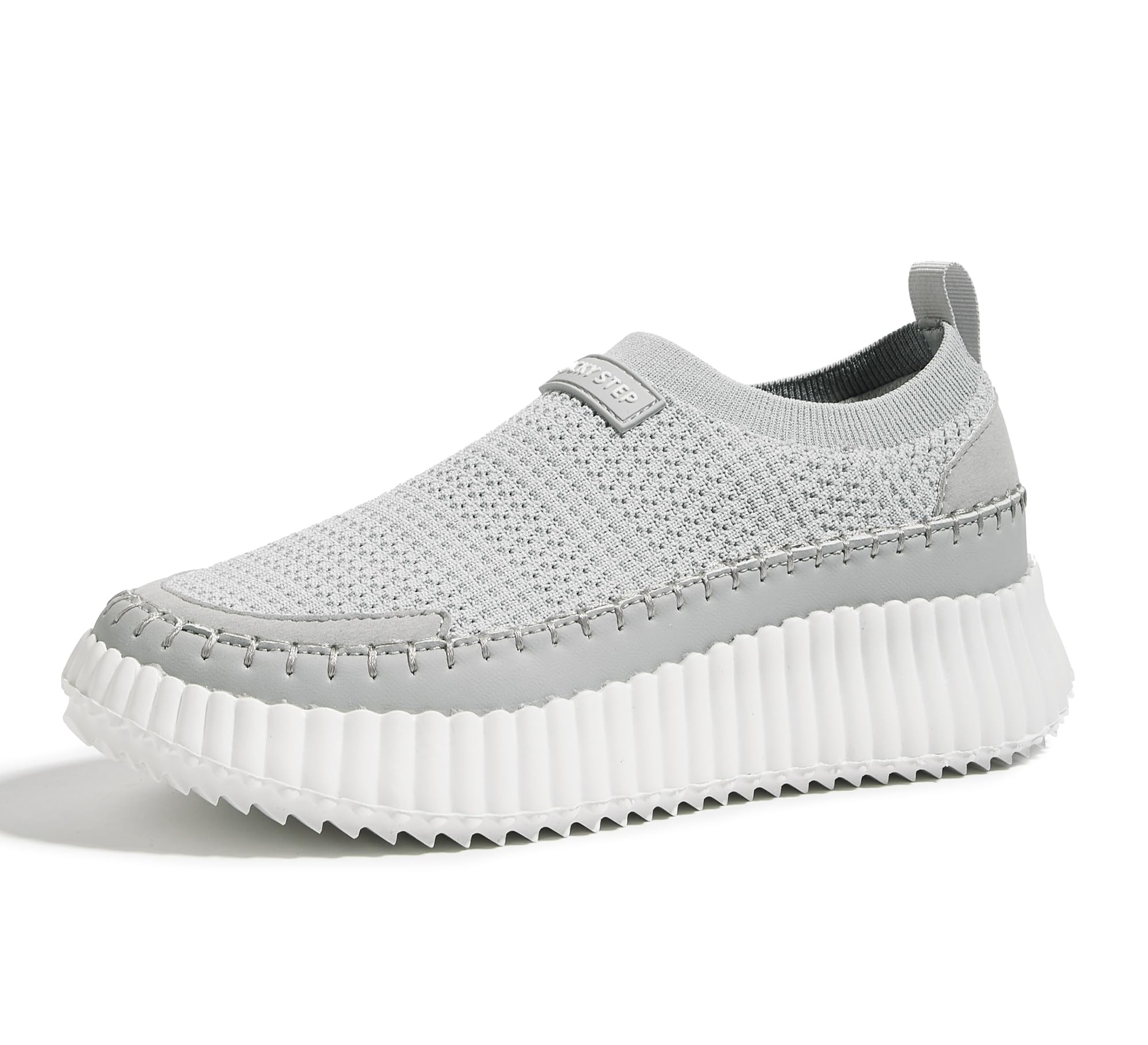 Photo 1 of LUCKY STEP Platform Sneakers for Women Slip on Knit Chunky Fashion Casual Retro Braided Tennis Lightweight Walking Shoes(Grey,10)