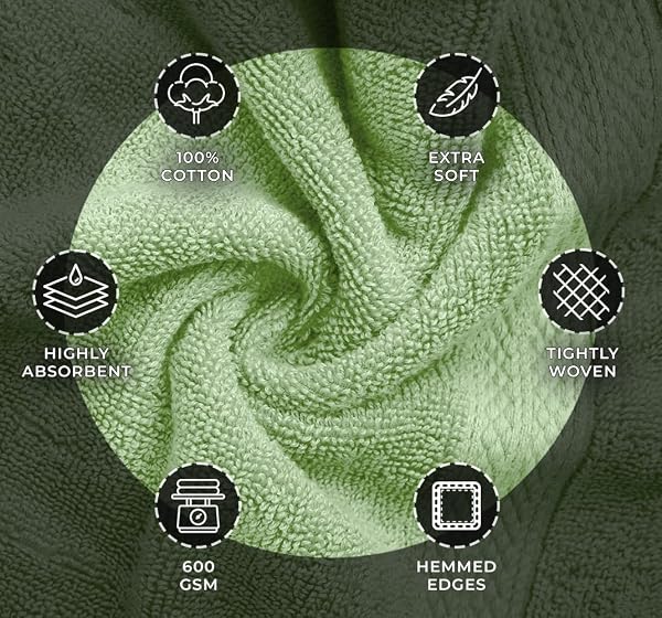 AVALON TOWELS LUXURY 8 PIECE SAGE GREEN TOWELS SET, 2 BATH TOWELS, 2 HAND TOWELS AND 4 WASHCLOTHS, 600 GSM 100% RING SPUN COTTON HIGHLY ABSORBENT GREEN BATHROOM TOWELS, IDEAL FOR HOTEL, SPA AND GYM