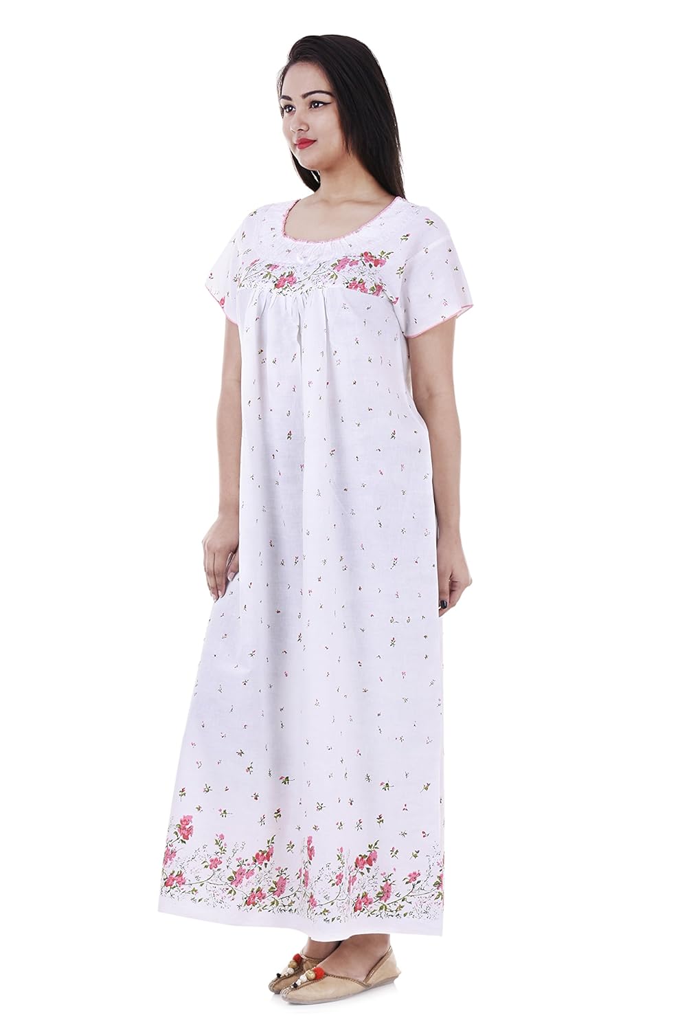 indian handicraft women's cotton maxi (gwn-20_white_free size)