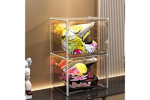 GUDEMAY XL Clear Stackable Plastic Storage Bins with Magnetic Attraction Lid, Dustproof Book & Cosmetic Display Cases, Large Showcase for Helmet, Figures Collectibles, Shoe Box, Bag Organizer