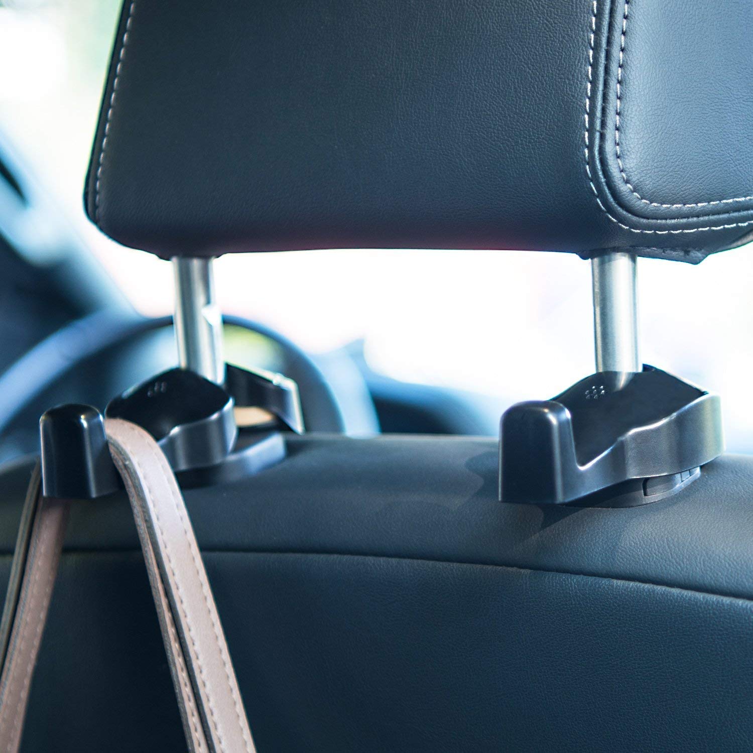 EldHus 4 Pack Black Car Trunk Vehicle Back Seat Headrest Hanger Holder Hook for Bag Purse Cloth Grocery