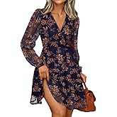 LILLUSORY Womens Long Sleeve Wedding Guest Dresses Winter 2026 Casual Fall Fashion V Neck Mini Chiffon Dress Flowy Clothes